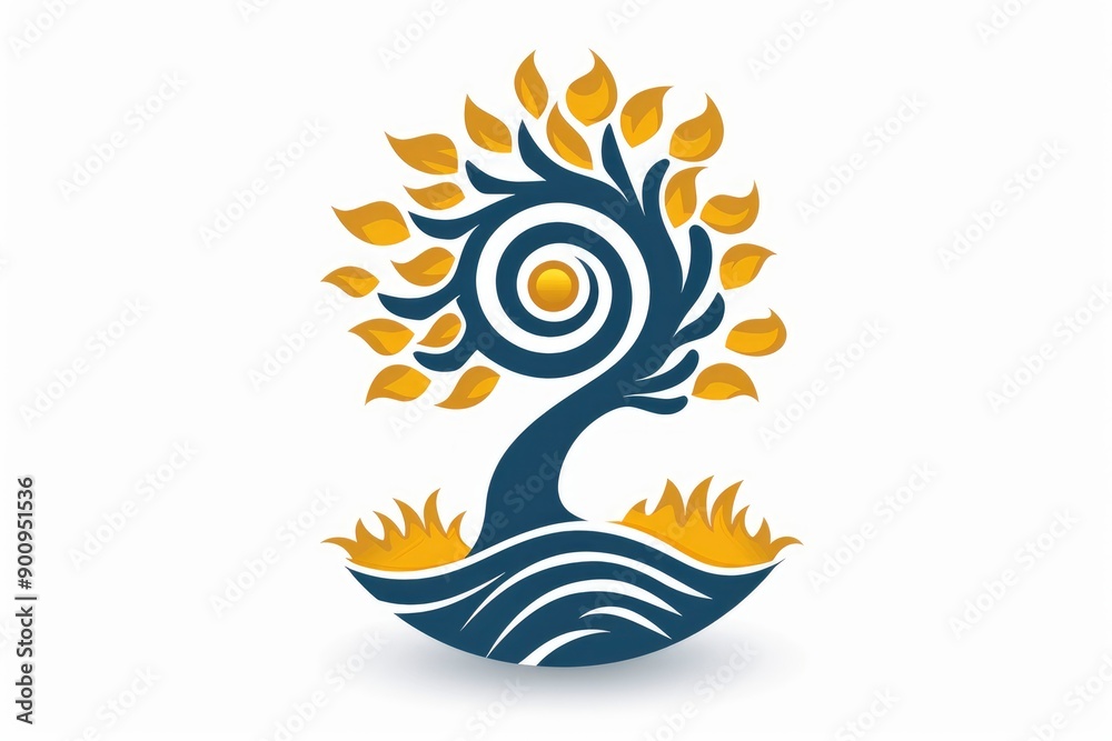 Abstract Tree Logo Design with Blue and Gold Colors Abstract Tree Logo Design with Blue and Gold Colors