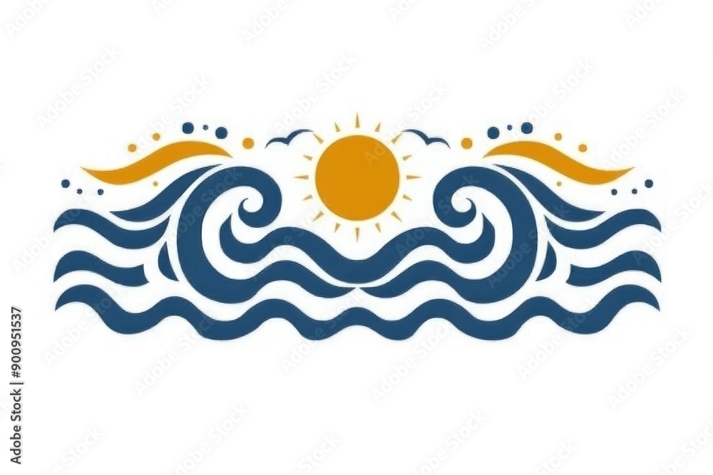Sun and Waves, Minimalist Coastal Illustration Sun and Waves, Minimalist Coastal Illustration