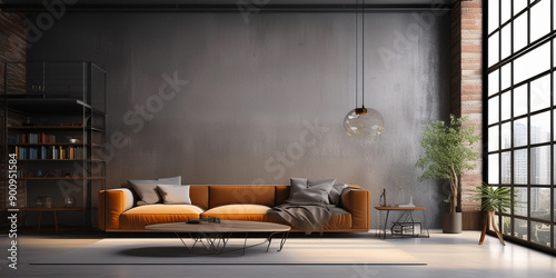 Fototapeta Naklejka Na Ścianę i Meble -   modern interior design of living room with empty industtrial style wall