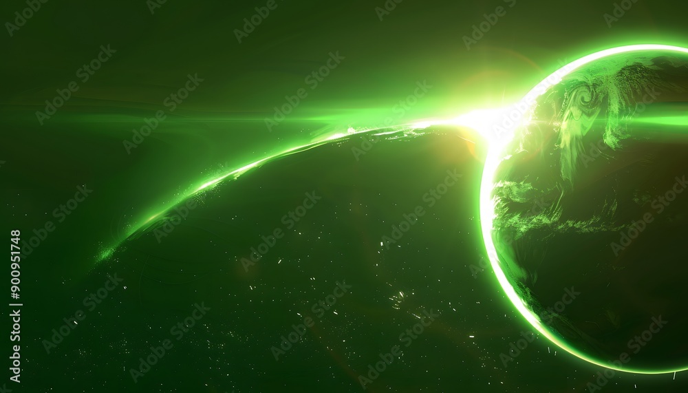 Space scene. Green nebula with planet Space scene. Green nebula with planet