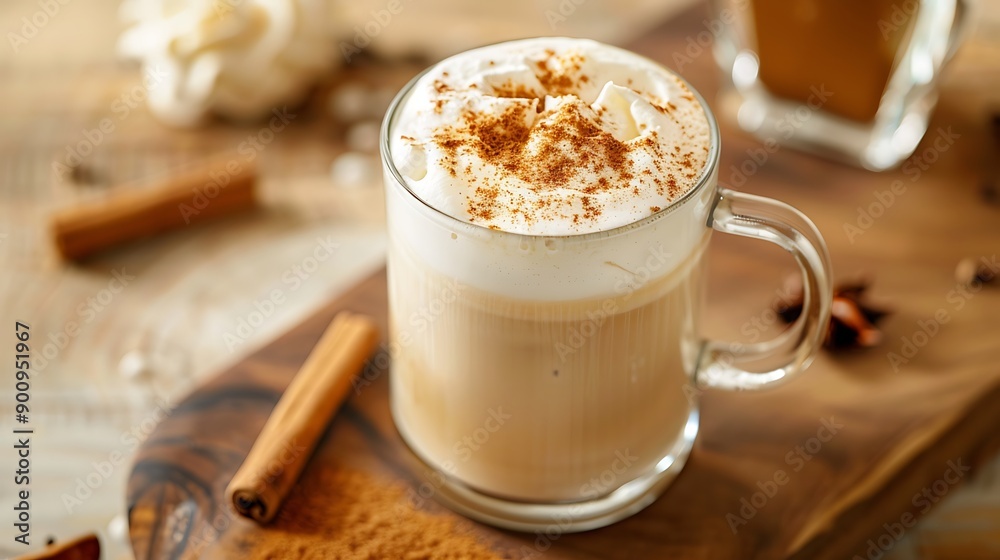 Spiced Latte with Whipped Cream and Cinnamon Sticks Spiced Latte with Whipped Cream and Cinnamon Sticks