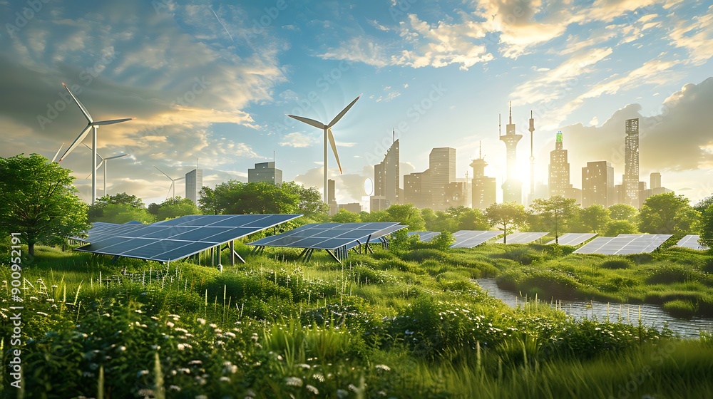 Naklejka premium Sustainable Cityscape: A Vision of Green Energy