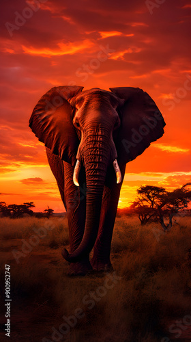 Elephant Silhouette Against Spectacular Sunset - A Stunning Confluence of Nature's Grandeur and Artistic Interpretation