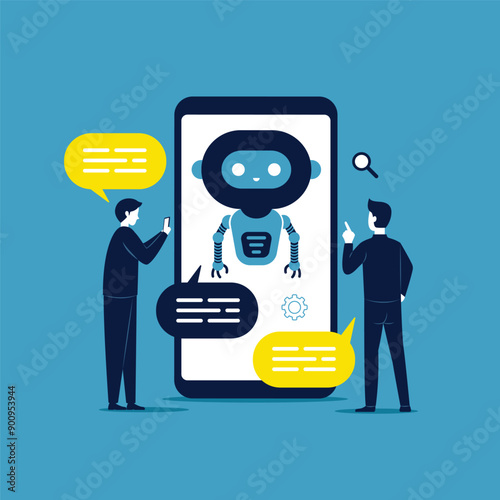 Businessman chatting with chatbot application vector concept illustration