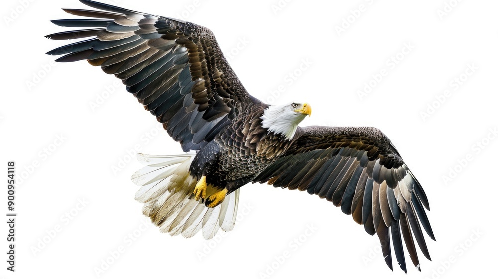 A bald eagle flying high in the sky A bald eagle flying high in the sky