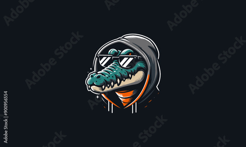 head crocodile wearing hoodie and sunglass vector mascot design