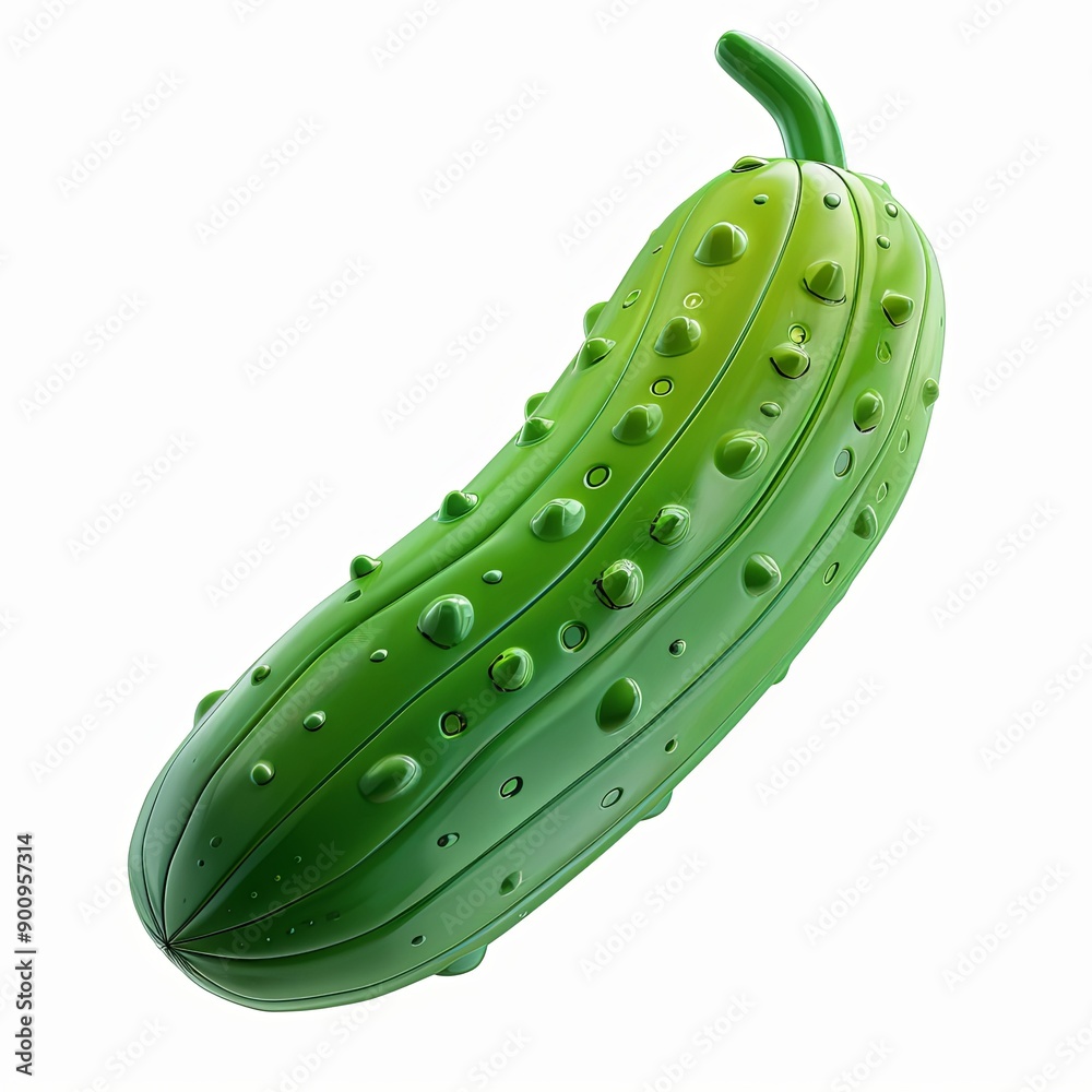 Soft and Rounded Inflatable Texture with Cucumber Icon, Air Stuffed Toys in 3D Cartoon Style on White Background, 45 Degrees Soft and Rounded Inflatable Texture with Cucumber Icon, Air Stuffed Toys in 3D Cartoon Style on White Background, 45 Degrees