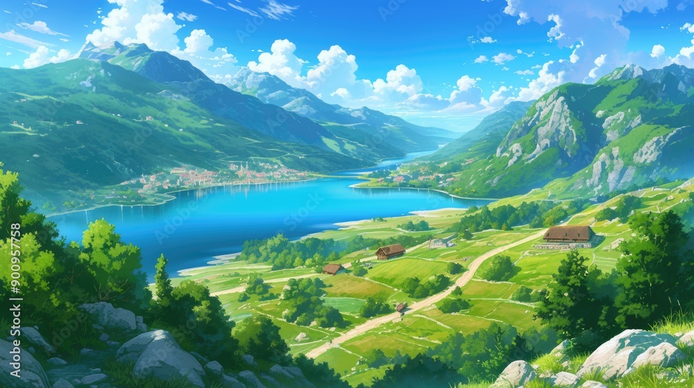 Scenic Mountain Lake Village Artwork Scenic Mountain Lake Village Artwork