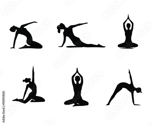 Flat yoga silhouette  poses collection for international yoga day