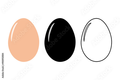 Beige, silhouette and outline Chicken eggs in shell. Menu cards or recipe Isolated design elements
