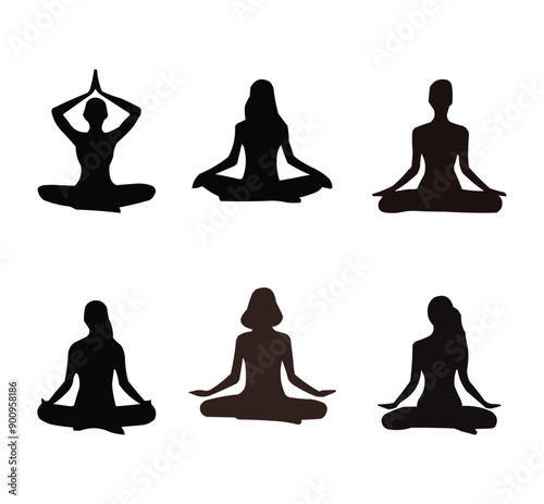 Flat yoga silhouette  poses collection for international yoga day