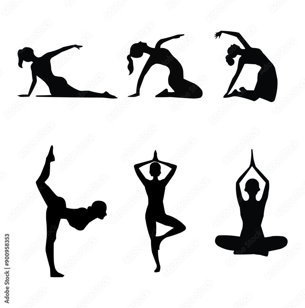 Fototapeta premium Flat yoga silhouette poses collection for international yoga day