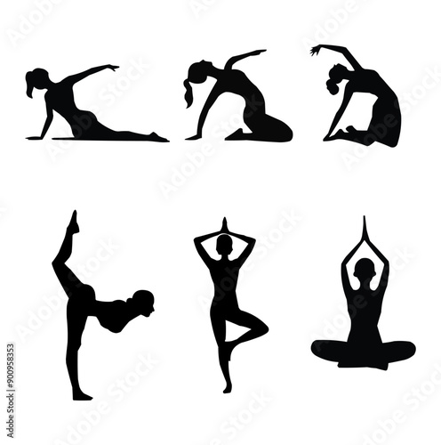 Flat yoga silhouette  poses collection for international yoga day