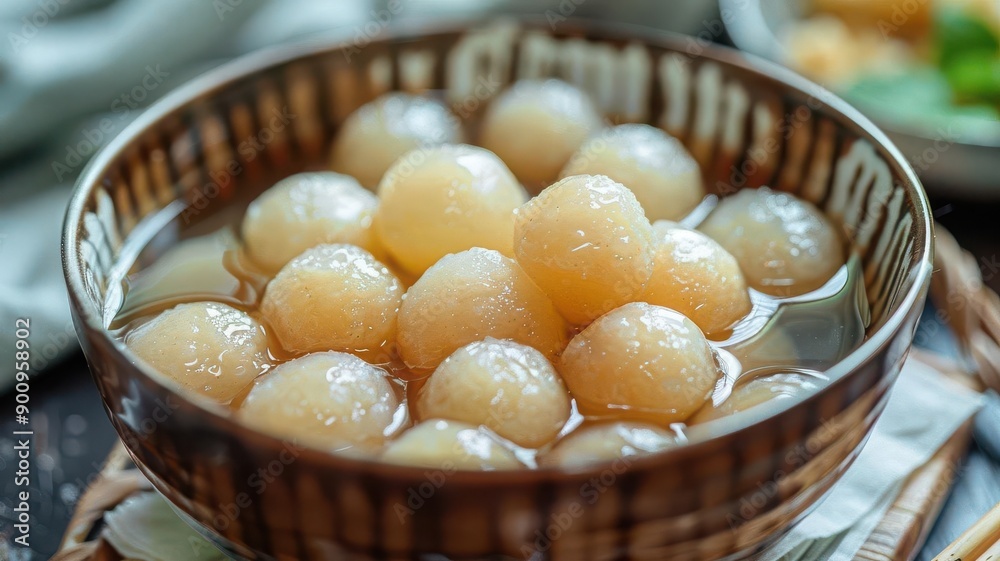 Thai glutinous rice balls in ginger syrup, Thai dessert, warming sweets