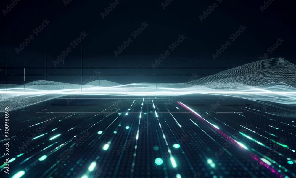 Animated abstract technology dark background. glowing random dots and grid Animated abstract technology dark background. glowing random dots and grid