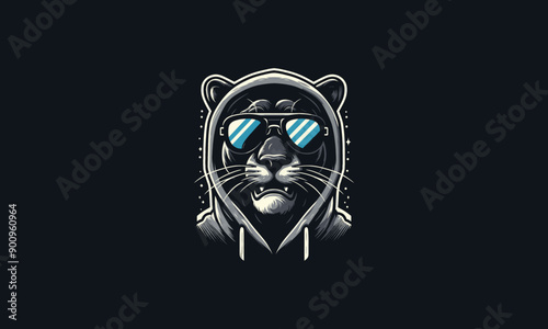 head panther wearing sun glass and hoodie vector logo design