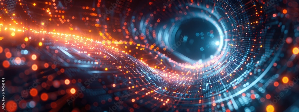 Obraz premium Futuristic Digital Vortex with Glowing Data Streams and Binary Codes in Cyberspace