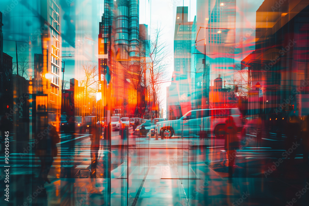 Obraz premium Cityscape Reflected Through Glass
