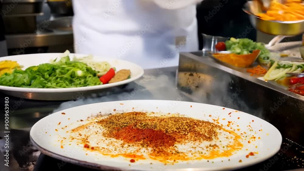Chef Preparing Spicy Grilled Chicken Breast With Arabian Spices in Professional Restaurant Kitchen Generative AI Chef Preparing Spicy Grilled Chicken Breast With Arabian Spices in Professional Restaurant Kitchen Generative AI