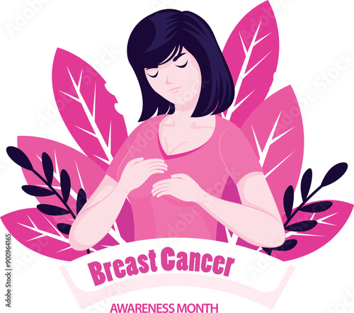 Flat breast cancer awareness with ribbon