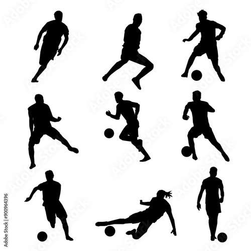 a set of silhouettes of football players. isolated on white background. graphic vector illustration.