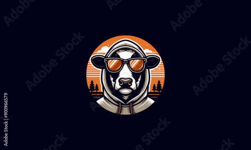 head cow wearing sun glass and jacket vector mascot design