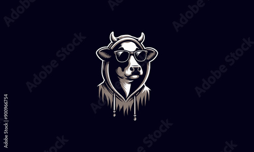 head cow wearing sun glass and jacket vector mascot design
