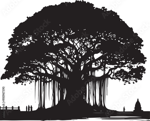 Banyan Tree Silhouette Vector Illustration