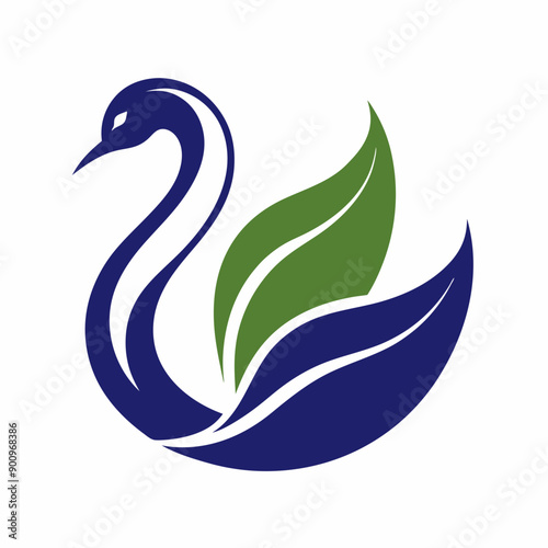 Swan and leaf logo with line style vector art Illustration 