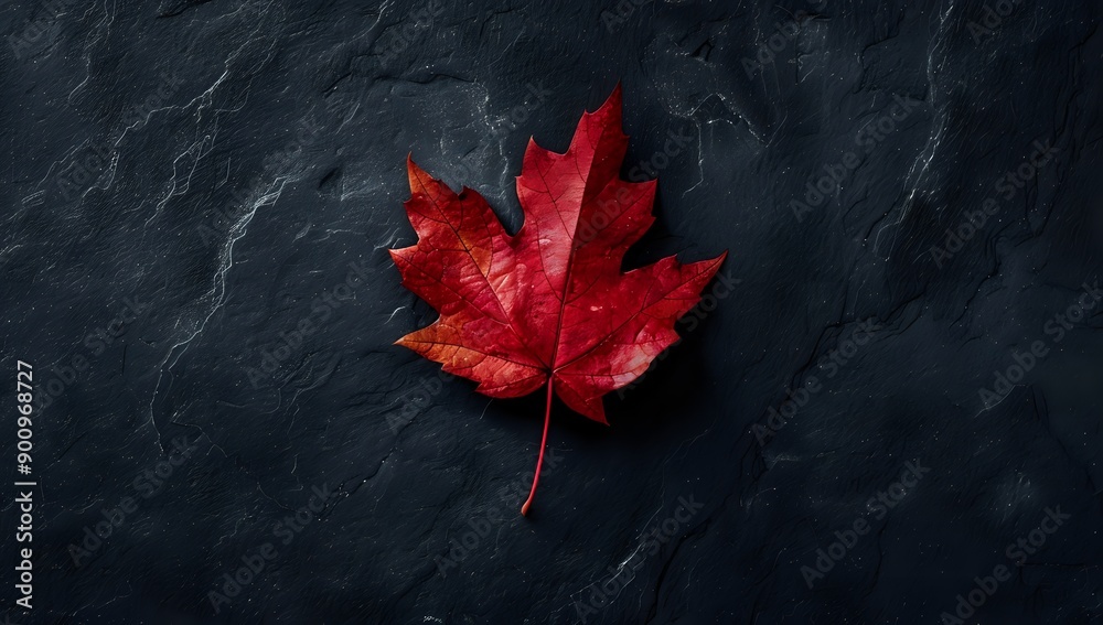 Red Maple Leaf on Dark Slate Background Red Maple Leaf on Dark Slate Background