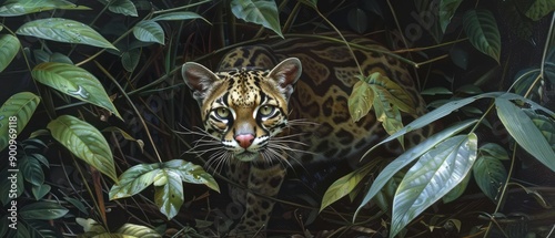 Ocelot slinking through the underbrush  photo