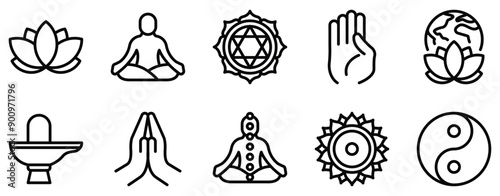 International Day of Yoga Icon Set Serene Line Style Collection for Wellness and Mindfulness