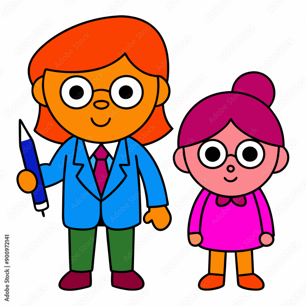A kid wearing glasses and school clothes with pen, determined teacher vector art illustration. isolated on a white background A kid wearing glasses and school clothes with pen, determined teacher vector art illustration. isolated on a white background