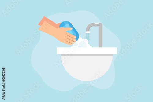 Washing hands concept. Colored flat vector illustration isolated. EPS