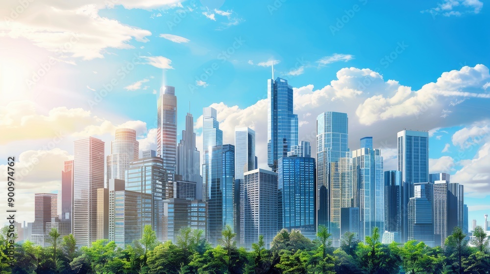 Fototapeta premium Cityscape with high-rise buildings showcasing cutting-edge designs