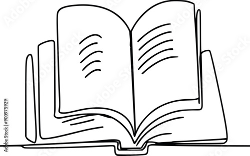Continuous one line drawing open book with flying pages vector illustration generated by Ai