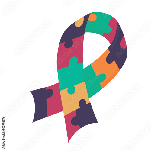 Autism awareness ribbon icon clipart avatar logtotype isolated vector illustration