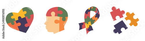 Autism set collection icon clipart avatar logotype isolated vector illustration