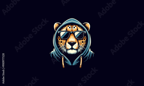 head cheetah wearing sun glass and jacket vector mascot design