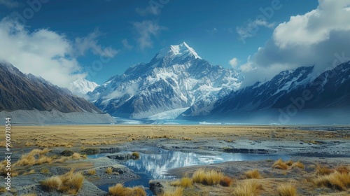 Mount Cook Majestic snow capped peak and alpine scenery in New Zealand