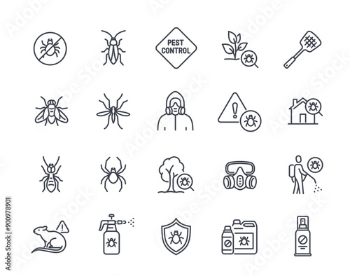 Set of pest control line icon. Signs related to extermination of harmful animals and insects using insecticide. Editable stroke. Outline vector illustration collection Isolated on white background