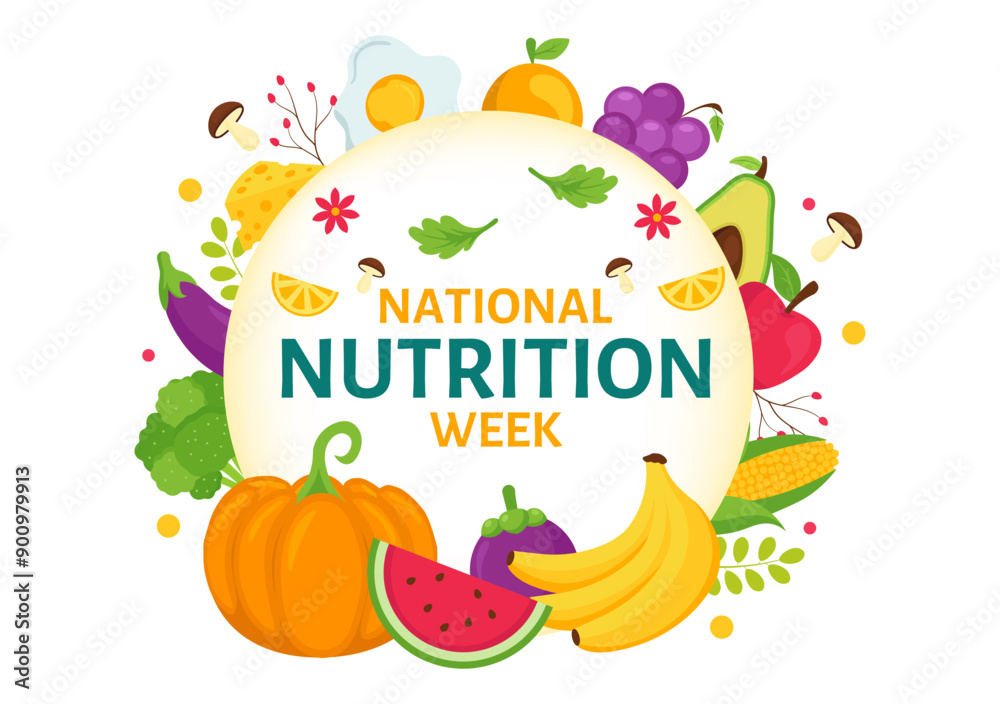 National Nutrition Week Day Vector Illustration on September 7 with Healthy Food and Lifestyle Choice such as Fruits and Vegetables in the Background National Nutrition Week Day Vector Illustration on September 7 with Healthy Food and Lifestyle Choice such as Fruits and Vegetables in the Background