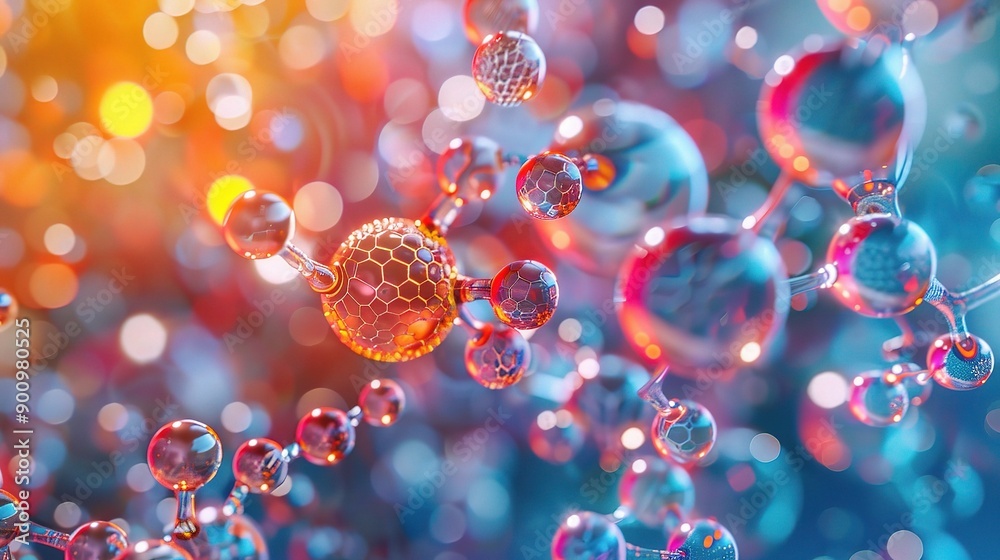 Molecular Dance: Abstract 3D rendering of a molecular structure, with intricate detail and vibrant colors Molecular Dance: Abstract 3D rendering of a molecular structure, with intricate detail and vibrant colors
