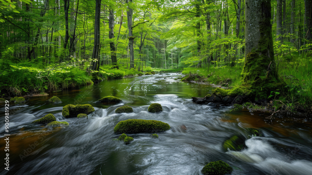 A serene forest stream flows gently through lush greenery, creating a peaceful natural landscape perfect for relaxation. A serene forest stream flows gently through lush greenery, creating a peaceful natural landscape perfect for relaxation.