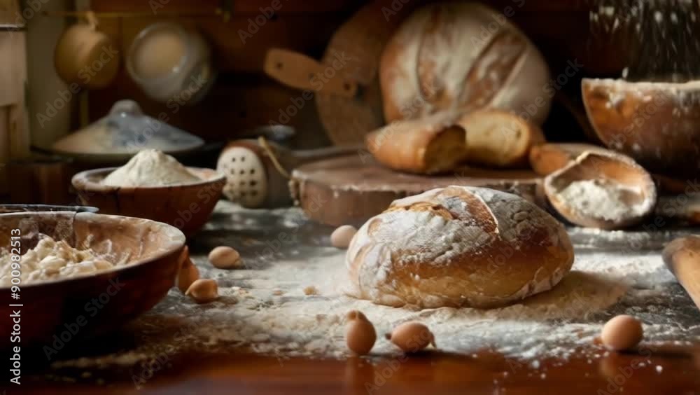 Baker Preparing Fresh Artisan Bread in Rustic Kitchen Baker Preparing Fresh Artisan Bread in Rustic Kitchen