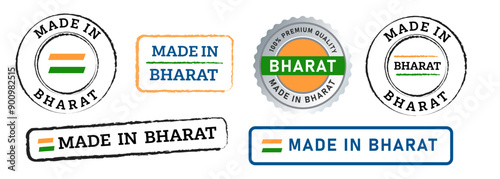 Made in Bharat India rubber stamp orange green emblem sticker seal badge