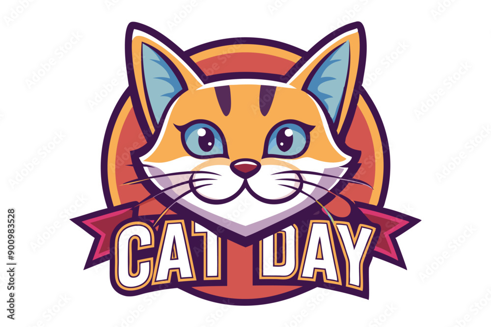 a cat logo with a ribbon that says cat day cartoon vector art illustration a cat logo with a ribbon that says cat day cartoon vector art illustration