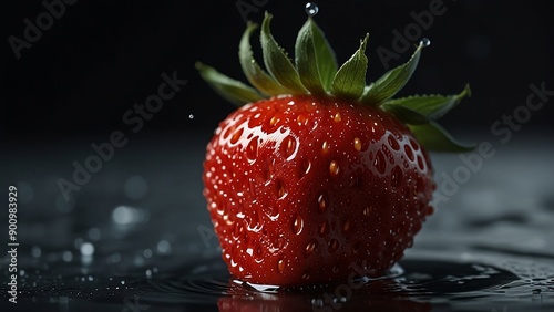close up fresh strawberries with water