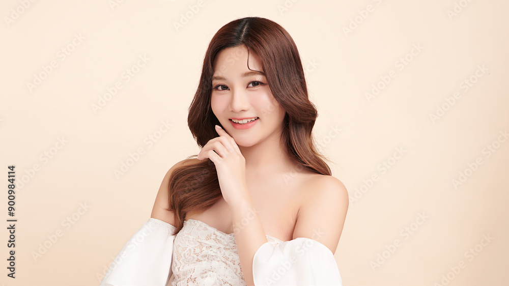 Beautiful young asian woman with clean fresh skin on beige background, Face care, Facial treatment, Cosmetology, beauty and spa, Asian women portrait. Beautiful young asian woman with clean fresh skin on beige background, Face care, Facial treatment, Cosmetology, beauty and spa, Asian women portrait.