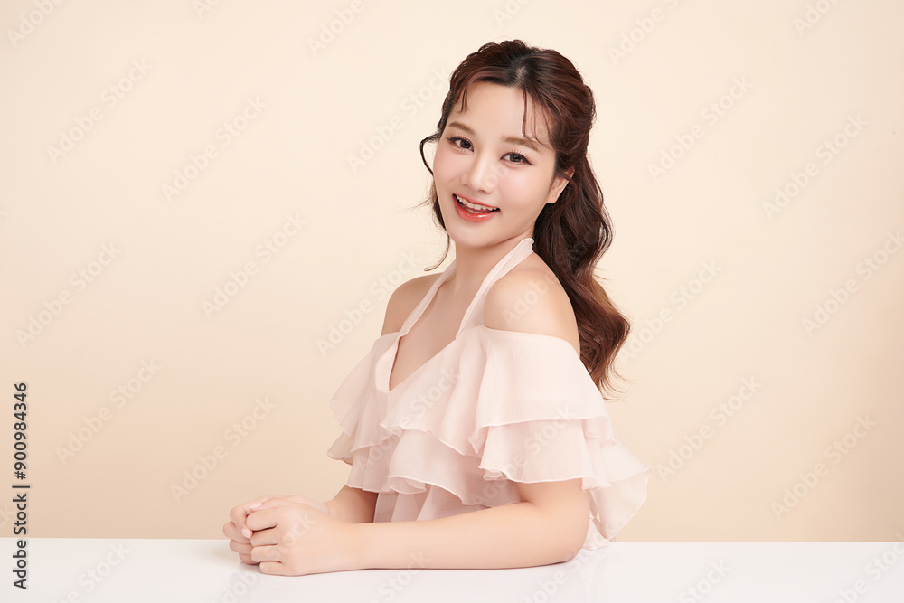Beautiful young asian woman with clean fresh skin on beige background, Face care, Facial treatment, Cosmetology, beauty and spa, Asian women portrait. Beautiful young asian woman with clean fresh skin on beige background, Face care, Facial treatment, Cosmetology, beauty and spa, Asian women portrait.